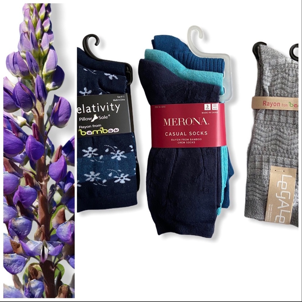 Bundle of 6 Pairs of Blue Grey Bamboo Crew Socks